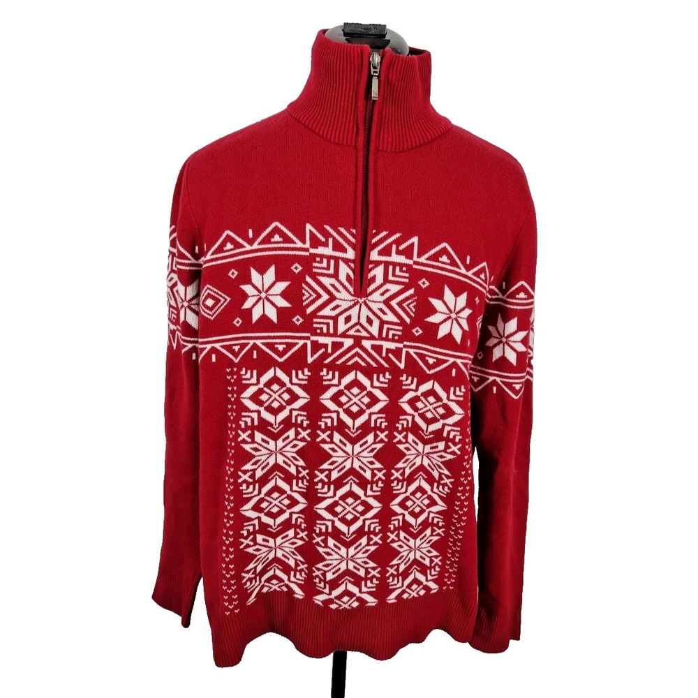 Eddie‎ Bauer Baumwollw Snowflake 1/4 Zip Sweater Women's
